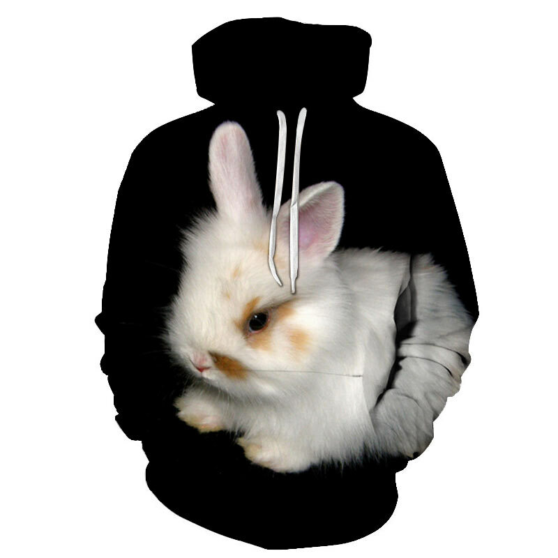Hot selling New Rabbit 3d Printing Men's Hoodie Sweatshirt Pullover Fashion Sportswear Animal Streetwear XXS-4XL