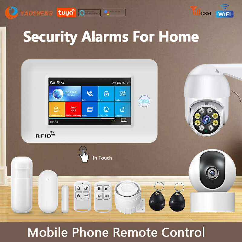 أجهزة إنذار أمان ذكية من TUYA للمنزل تطبيق إنذار لاسلكي للمنزل مزود بخاصية WIFI وجهاز تحكم عن بعد متوافق مع أنظمة إنذار المنزل من Alexa