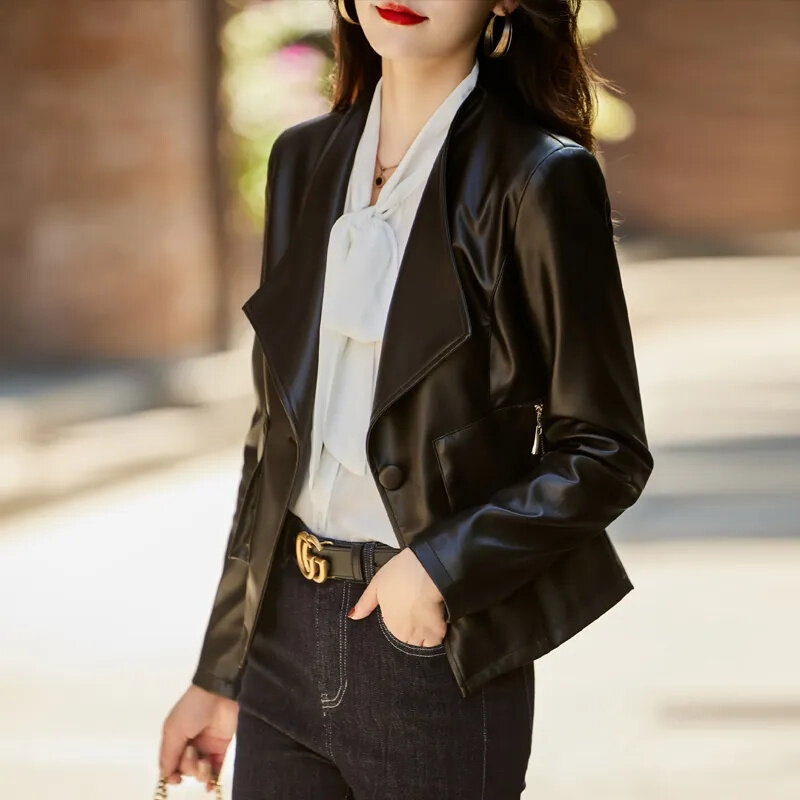 Damen Leder Anzug Jacke Frühling und Herbst neuen Stil elegante Blazer Mode Mantel High-End kurze Freizeit Anzug Mantel