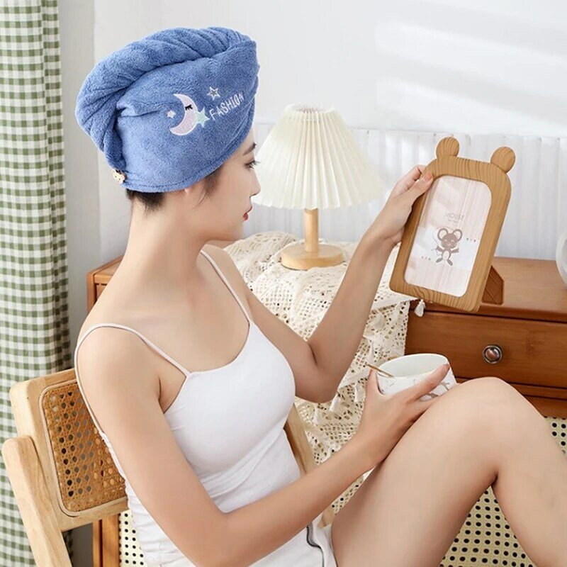 Magiczna czepek prysznicowy z mikrofibry ręcznik z haftem kapelusze kąpielowe czepek do suszenia włosów szybkoschnący miękki dla damskiej głowy turban