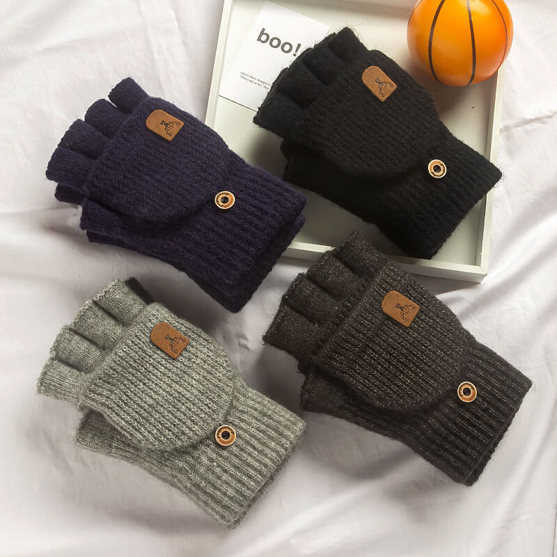 남녀공용 니트 손가락 없는 장갑, 따뜻한 터치 스크린 장갑, 따뜻한 반 손가락, 학생 장갑, 겨울