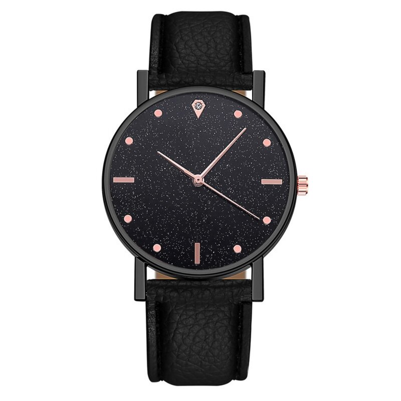 Relógio de pulso feminino com cinta de silicone, relógios pretos, relógio céu estrelado, quartzo, simples, senhoras
