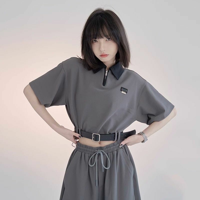 เสื้อยืดเกาหลีสำหรับผู้หญิง Y2K ฮาราจูกุวัยรุ่นเสื้อยืดลำลองหลวมสีตัดกันเสื้อยืดผู้หญิง