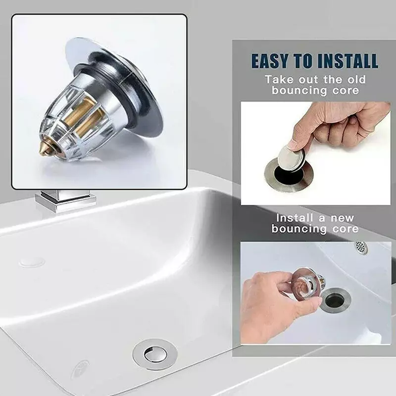 Universal Pop-Up Bathroom Sink Stopper Odor-Resistant Press-To-Close Drain Plug for Washbasin Accessories Hair Catcher Strainer