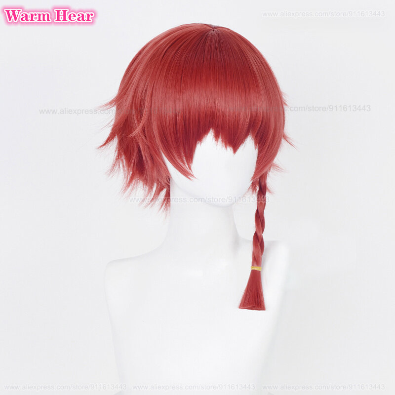 Kurona Ranze Cosplay Wig Anime Unisex Long 38cm Red Single Twist Braid Wig Heat Resistant Synthetic Cosplay Anime Wigs + Wig Cap