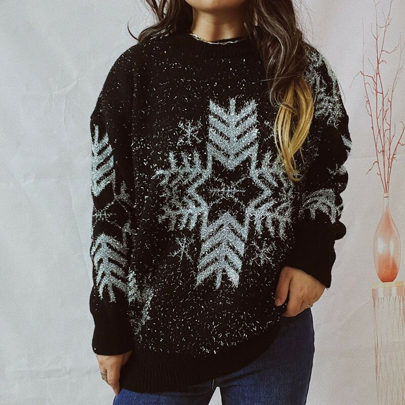 Женский свитер с длинным рукавом, Повседневный пуловер с круглым вырезом и рождественским принтом, свободный свитер в стиле пэчворк, осень 2022