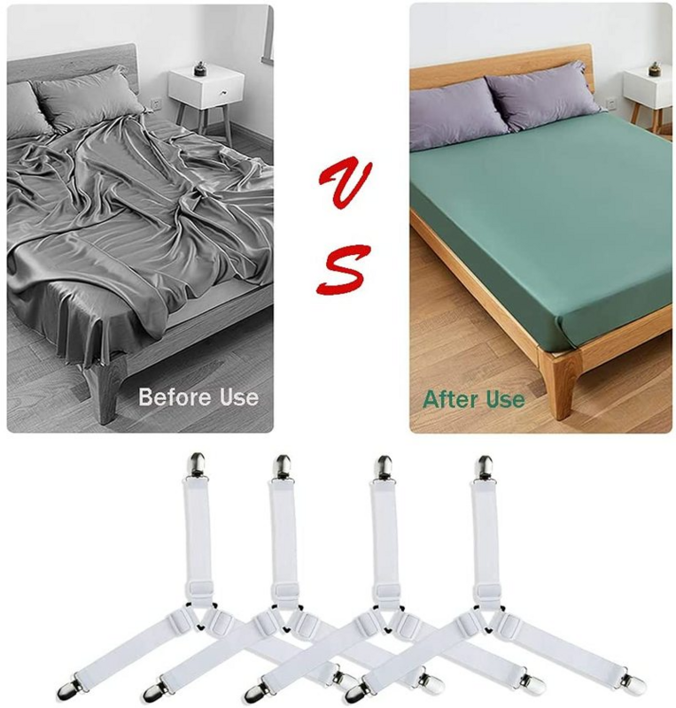 Pinzas elásticas para sábanas de cama, sujetadores de cinturón, Clips para fundas de colchón, mantas, soporte para edredón, Textiles, artilugios de organización, 4 unidades por juego