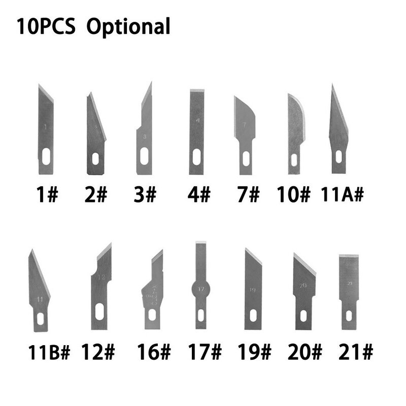 10Pcs Carving Blade Replaceable 1/2/3/4/7/10/11A/11B/12/16/17/19/20/21 Silver DIY Hand Tools Craft-Scalpel Multifunction Blade
