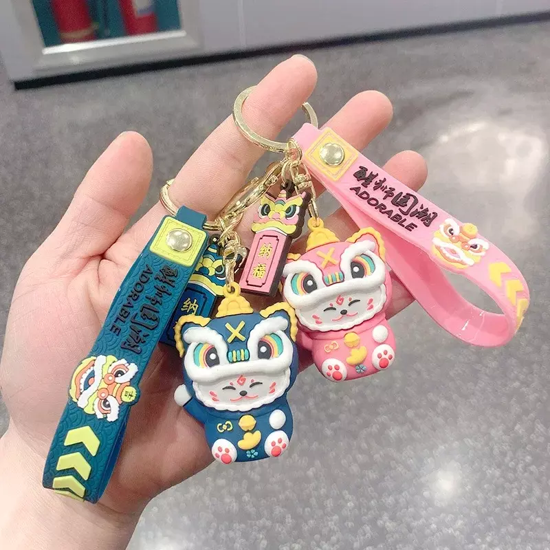 Lucky cat, cute doll, key chain, silicone, car, couple pendant, cartoon school bag, small ornament, keychain, Chinese style