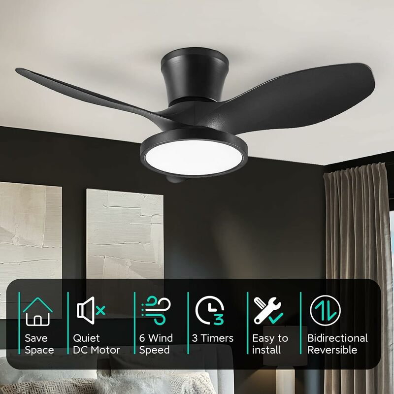Ocioc-Ventilador de teto silencioso com luz LED, motor DC, 32 ", grande volume de ar, controle remoto para cozinha, quarto, sala de jantar, pátio