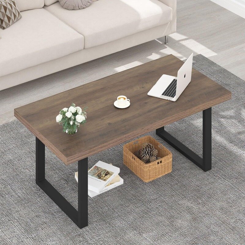 IBF Farmhouse Coffee Table, Modern Minimalist Wood Coffee Table for Living Room, Simple Industrial Rectangle Center Table