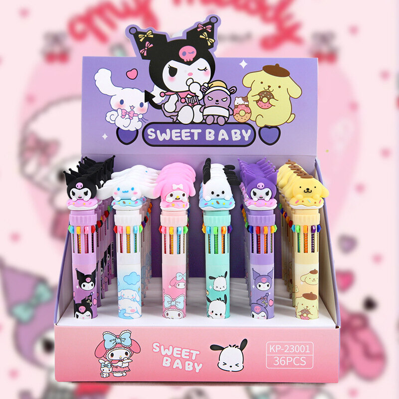 Sanrio ปากกาลูกลื่นลายการ์ตูน18/36ชิ้น Kuromi Hello Kitty Cinnamoroll 10สี0.7เครื่องเขียนนักเรียนโรงเรียนปากกาวาด