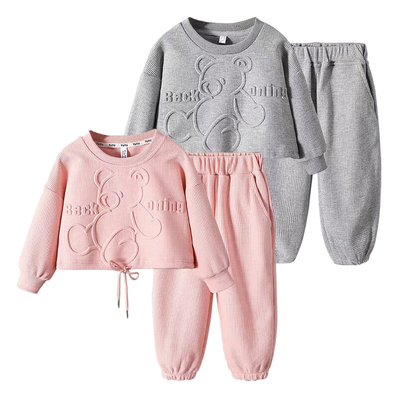 2-8Y Girls Cute Cartoon Pattern Long Sleeved Pullover Top+Pants Casual Sports Two-Piece Set Girl's Birthday Gift Children's Sets