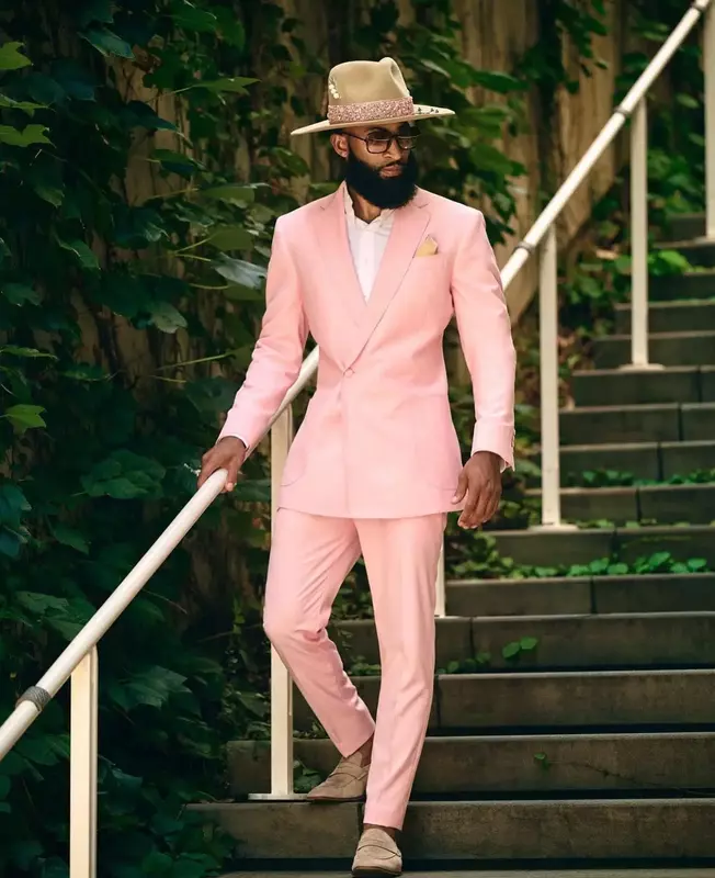 Модный дизайнерский повседневный розовый мужской свадебный костюм, двубортный приталенный Блейзер для выпускного вечера, яркий смокинг, одежда для жениха, лучший мужской блейзер
