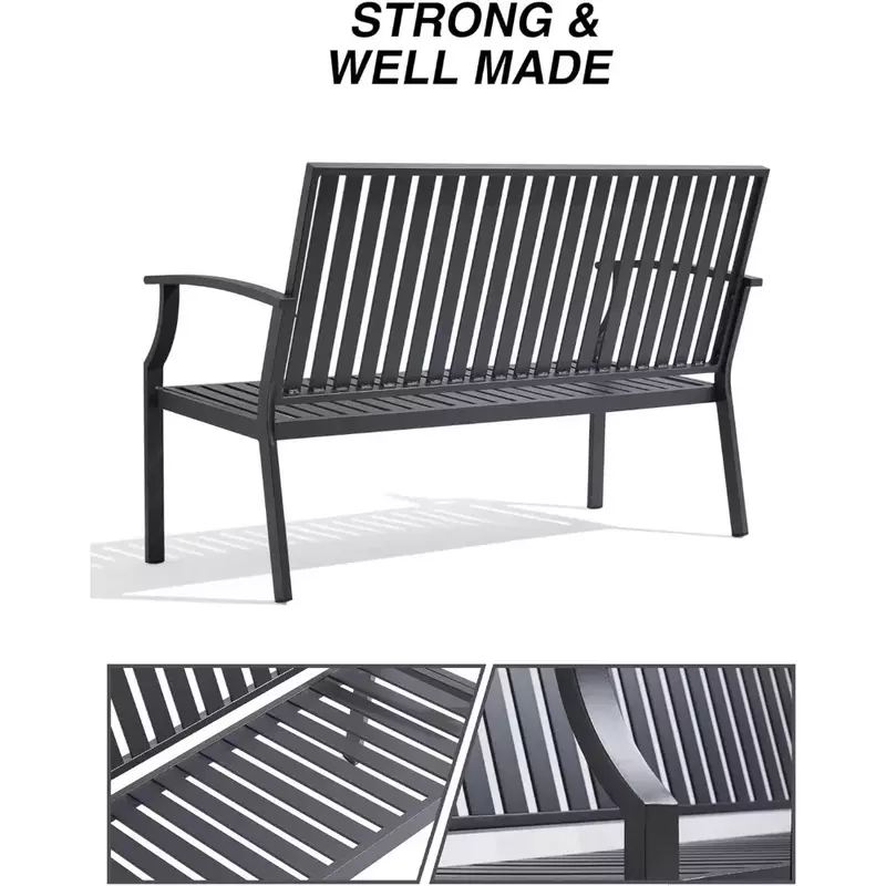Outdoor Bench, 52 "aluminum Frame, 3-person Terrace Garden Bench with Rust Prevention, Porch Bench Furniture, Outdoor Park