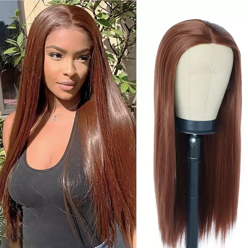 Brown Lace Wig Honey Ginger Synthetic Straight Wigs 180% Density  33 Colored Lace Wigs For Black Women Heat Resistant Fiber Wigs