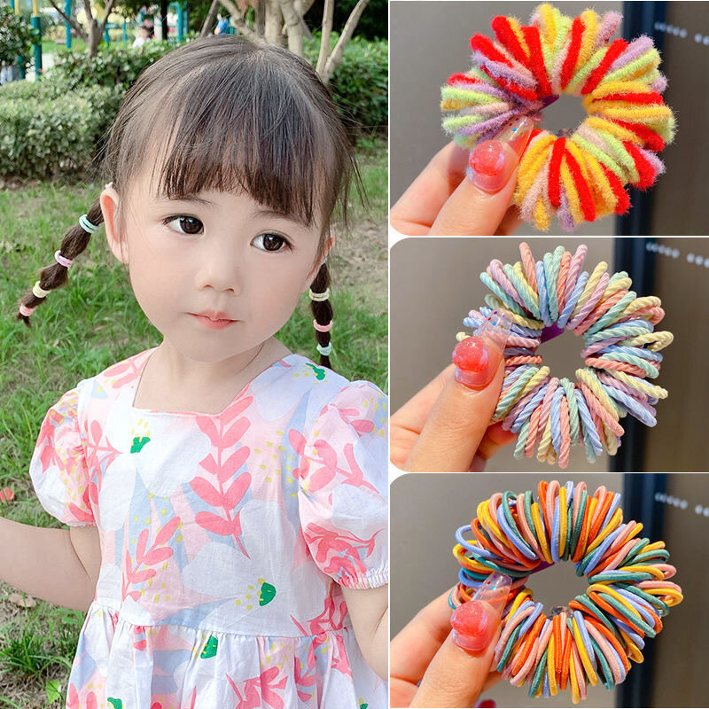 100pcs New Cute Girl Hair Bands Candy Color Elastic Rubber Band Hair Band Child Baby Headband Scrunchie Hair Tie Accessories