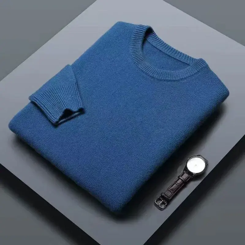 Sweater beludru lengan panjang pria, pullover Turtleneck longgar warna Solid untuk lelaki 2024