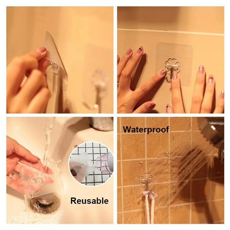 1 Stück transparenter Edelstahl starke selbst klebende Haken Schlüssel Aufbewahrung bügel für Küche Bad Tür Wand Multifunktion