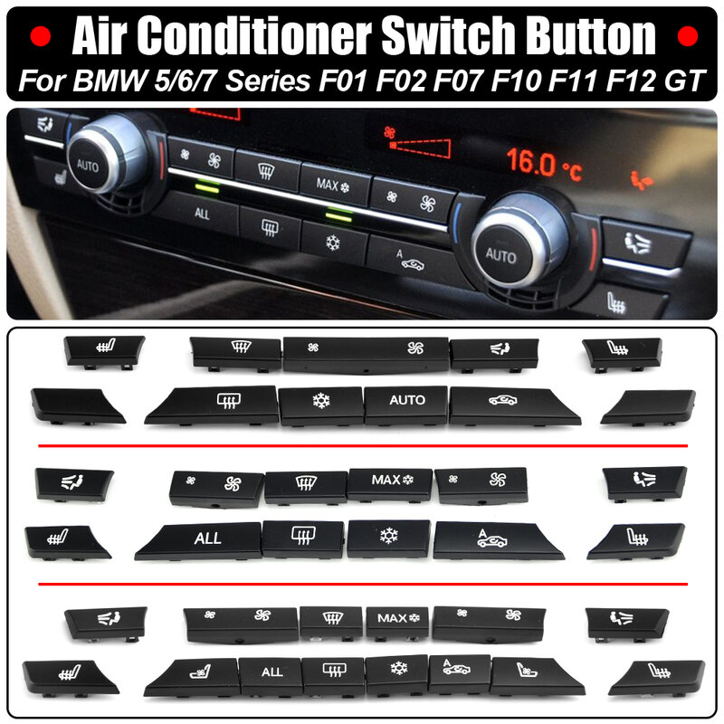 11/12/14pcs Dashboard Air Conditioner AC Button Heater Switch Cover For BMW 5 6 7 Series X5 X6 F10 F18 F06 F12 F01 F02 F15 F16
