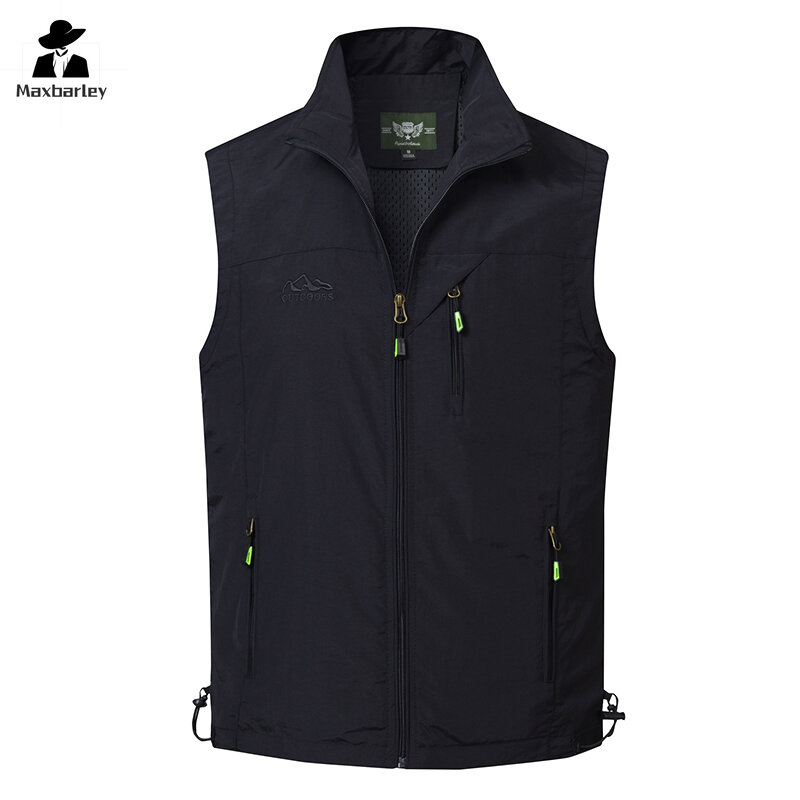 Spring and Summer Thin Middle and Elderly Casual Vest Men's Solid Standing Neck Breathable sleeveless Large Loose Shoulder Coat