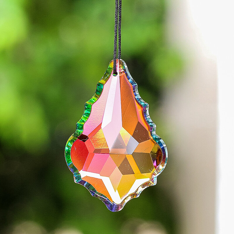 60Mm Kleurrijke Esdoornblad Kristal Regenboog Maker Opknoping Wind Gong Glas Kunst Prisma Gefacetteerde Home Bruiloft Decoratie Accessoires