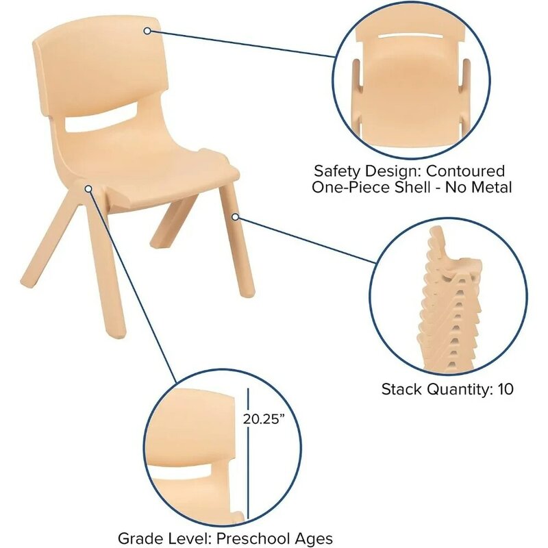 Set furnitur anak, Meja aktivitas kelas dapat disesuaikan dengan 6 kursi dapat ditumpuk, set furnitur anak plastik persegi panjang