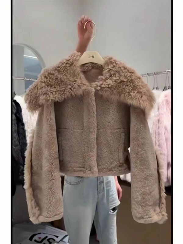 Large Lapel Short Style Faux Fur Jacket With Unique Design and High-end Feel, Women's Autumn and Winter New 2024