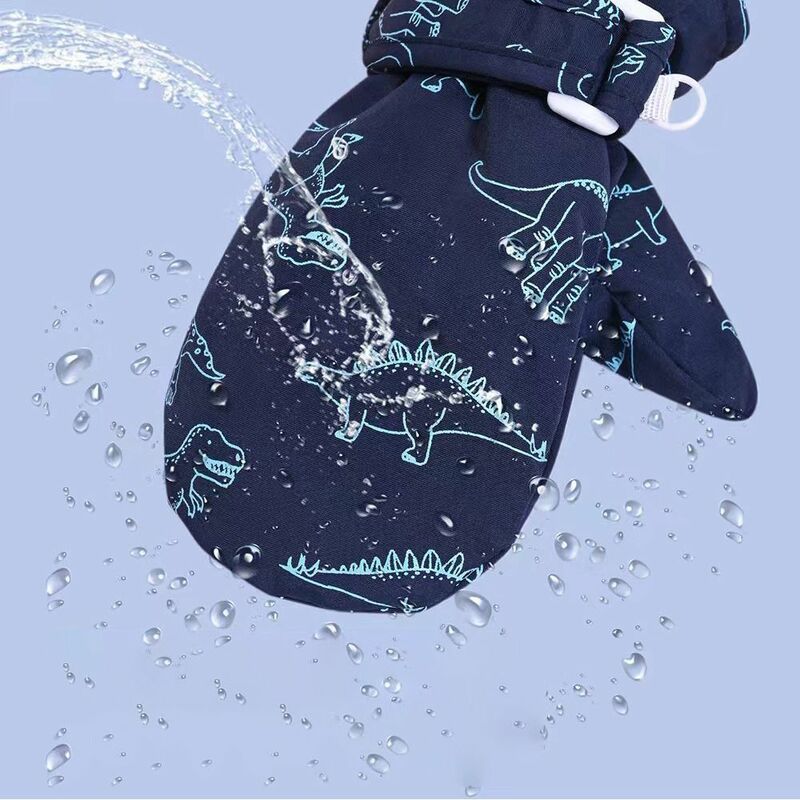 ถุงมือขนแกะหนาสำหรับเด็ก2-6Y เล่นสกีกันน้ำถุงมือเล่นสกีหิมะพิมพ์ลายไดโนเสาร์กันลมฤดูหนาวถุงมืออุ่นเด็กวัยหัดเดิน