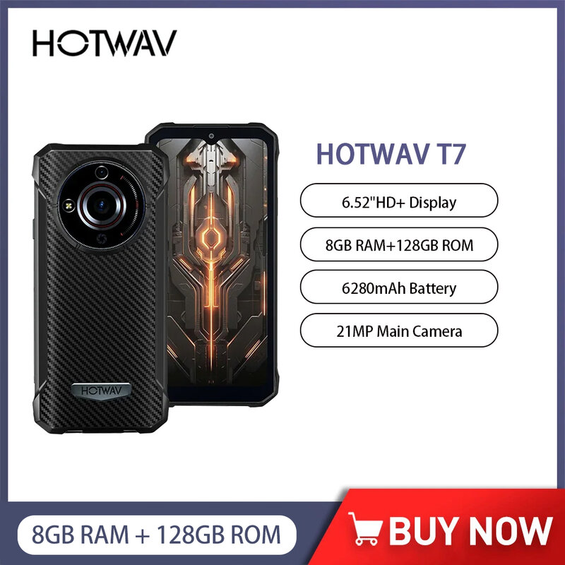 HOTWAV T7 wytrzymały smartfon Android 13 okta-rdzeniowe telefony komórkowe 6280mAh duża bateria 6.52 Cal HD + 21MP 4G telefon komórkowy niska cena