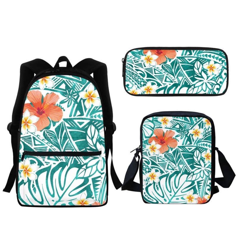 New Hibiscus Polynesian Design Student School Bag Kids Boys Girls Schoolbag Set Retro Zipper Printed BookBag Small Messenger Bag