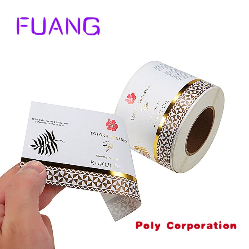 Custom  custom logo adhesive roll gold foil labels hot stamping waterproof stickers for product packaging