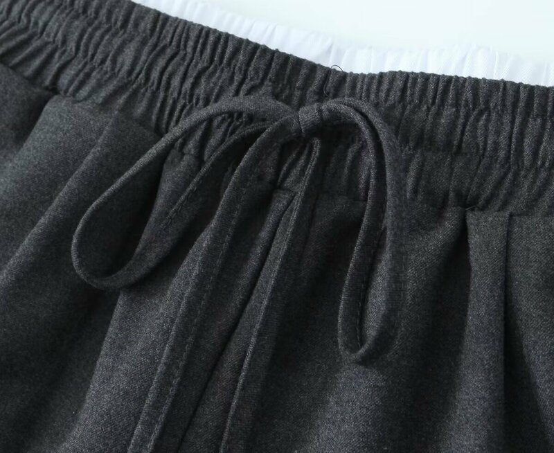 Pantalones plisados de doble capa para Mujer, pantalón informal de pierna ancha, Vintage, con cintura elástica y cordón, a la moda, novedad