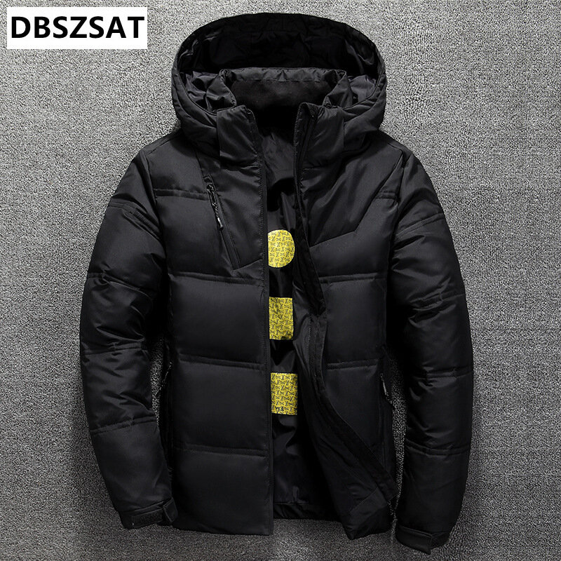 새로운 화이트 덕 다운 재킷 남성 겨울 따뜻한 단색 후드 다운 코트 두꺼운 오리 파카, 남성 다운 재킷 겨울 야외 코트