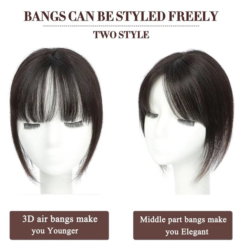 24" Long Silk Base Human Hair Topper with Bangs 15x16cm Virgin European Hair Natural Scalp Top Toupee Fringe Hairpiece for Women