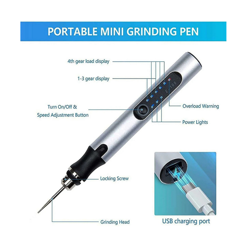 USB Customizer Professional Engraving Pen, Recarregável Cordless Engraver Tool para Metal, 30 Bits
