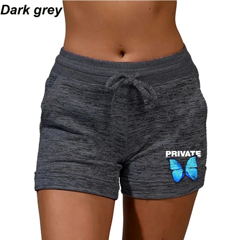 Women Summer Outdoor Sports Pants Casual High Waisted Lace Up Drawstring Shorts Ladies Fashion Butterfly Printed Running Yoga Sh