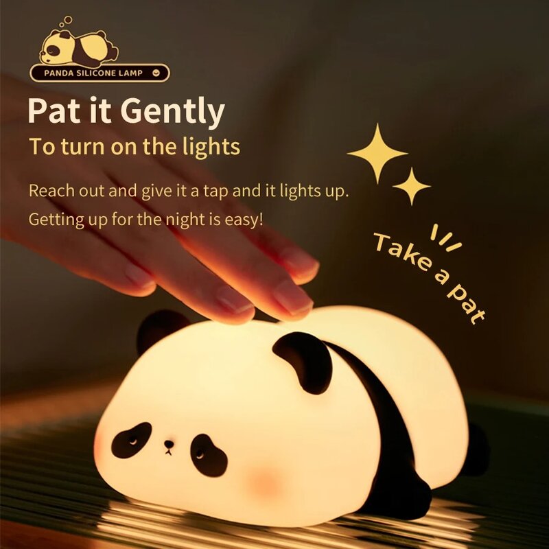 Touch Sensor Night Lights Cute Panda Silicone Lamp LED Rechargeable Dimming Lamp Bedside Decor Kids Night Light Birthday Gift