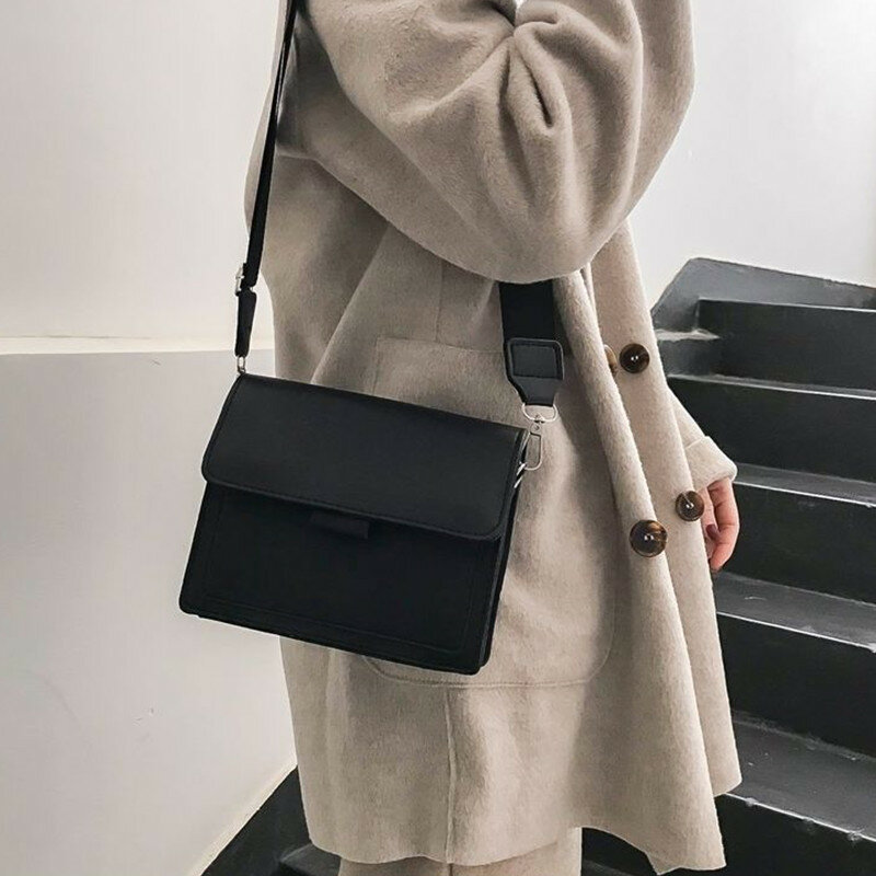 المرأة حقيبة كروسبودي جديد صغير مربع حقيبة العصرية موضة عادية بسيطة واسعة حزام الكتف الرجعية واحد الكتف رسول حقيبة