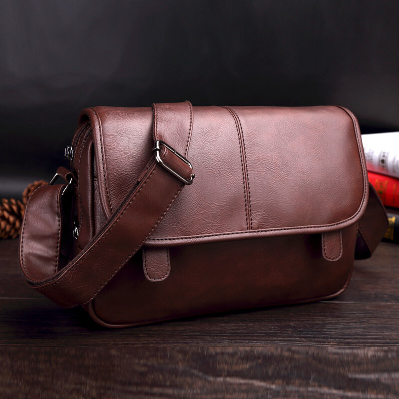 New Fashion Men Leather Messenger Bag Male PU Leather Crossbody Travel Bag Leisure Shoulder Bags Crossbody Shoulder Bag Handbag