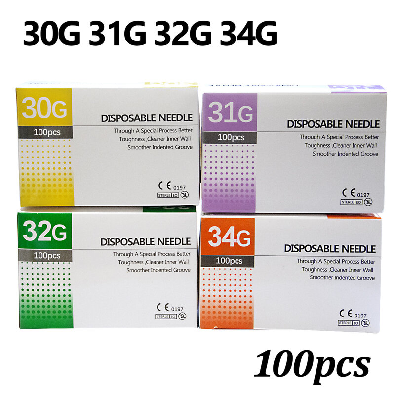 30G-34G Pijnloze Naaldpiercing Transparante Injectielijm Doorzichtige Tip Dop Farmaceutische Injectienaald 1.5/2.5/4/6Mm