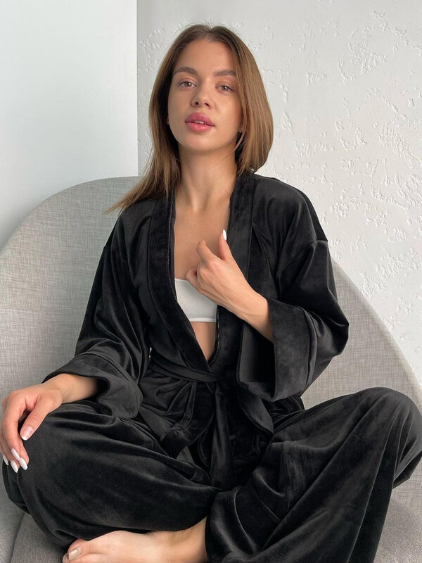 Marthaqiqi-ropa de dormir con cuello en V para mujer, Conjunto de pijama informal de manga larga con cordones, Sexy, para invierno