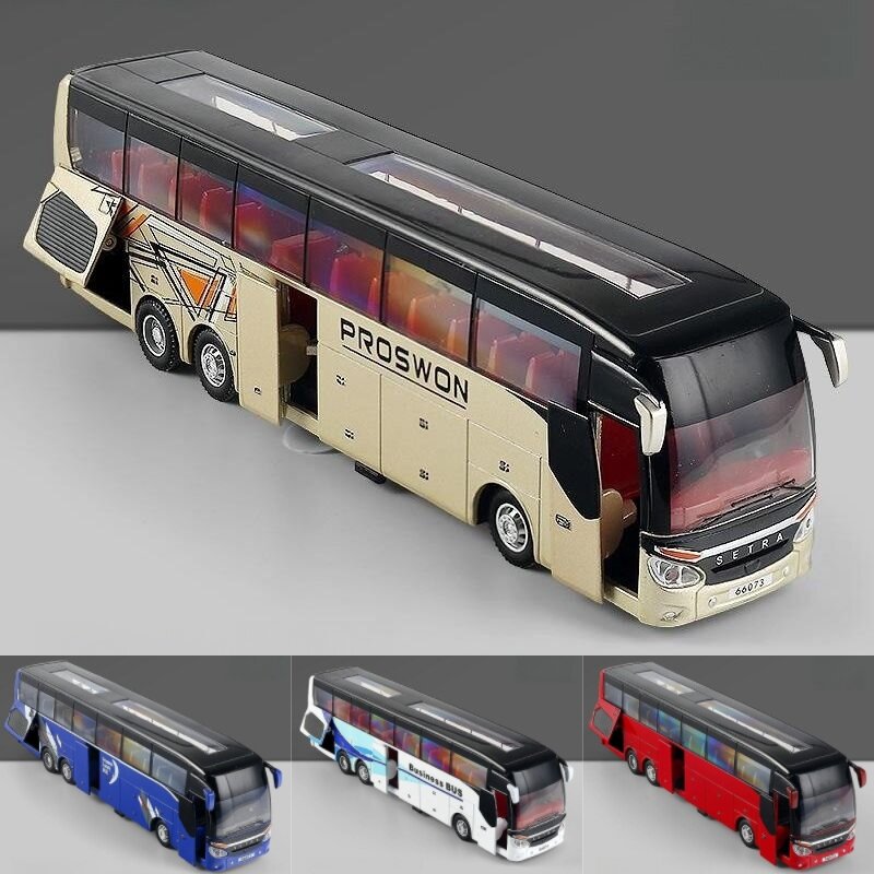 SETRA-Brinquedo de ônibus de luxo infantil, modelo diecast em miniatura, puxador, luz e som, coleção educacional, presente para menino, 1:50