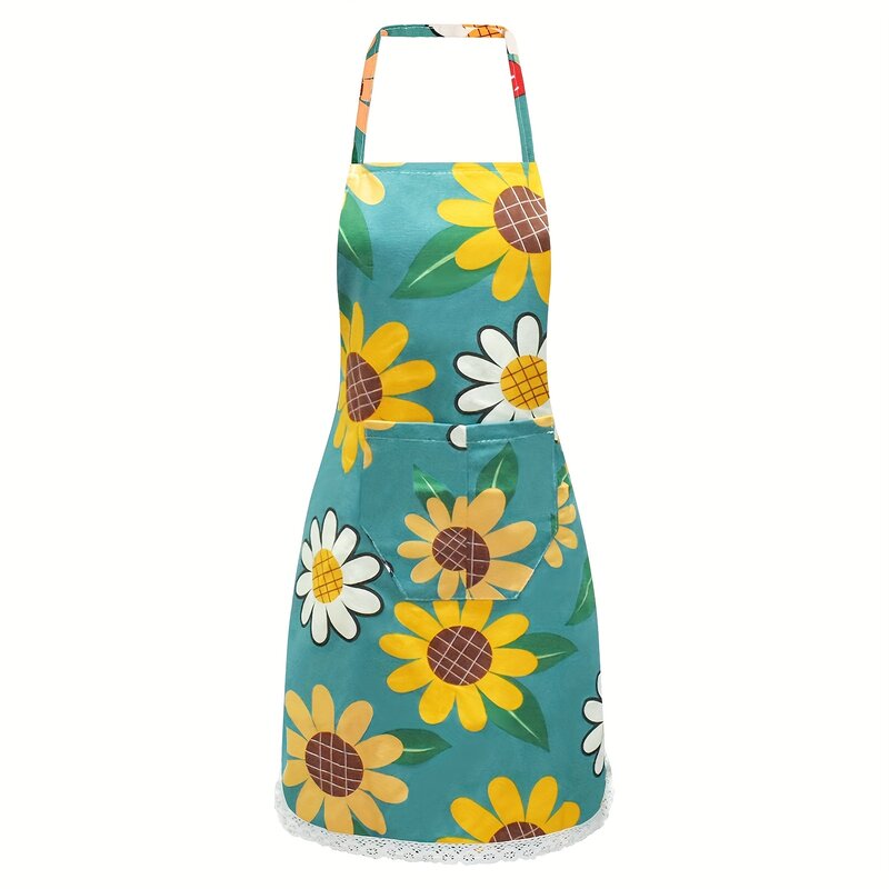 Avental floral impermeável com bolso, cozinha, jardinagem, salão de beleza, ajustável e florescendo, 1pc