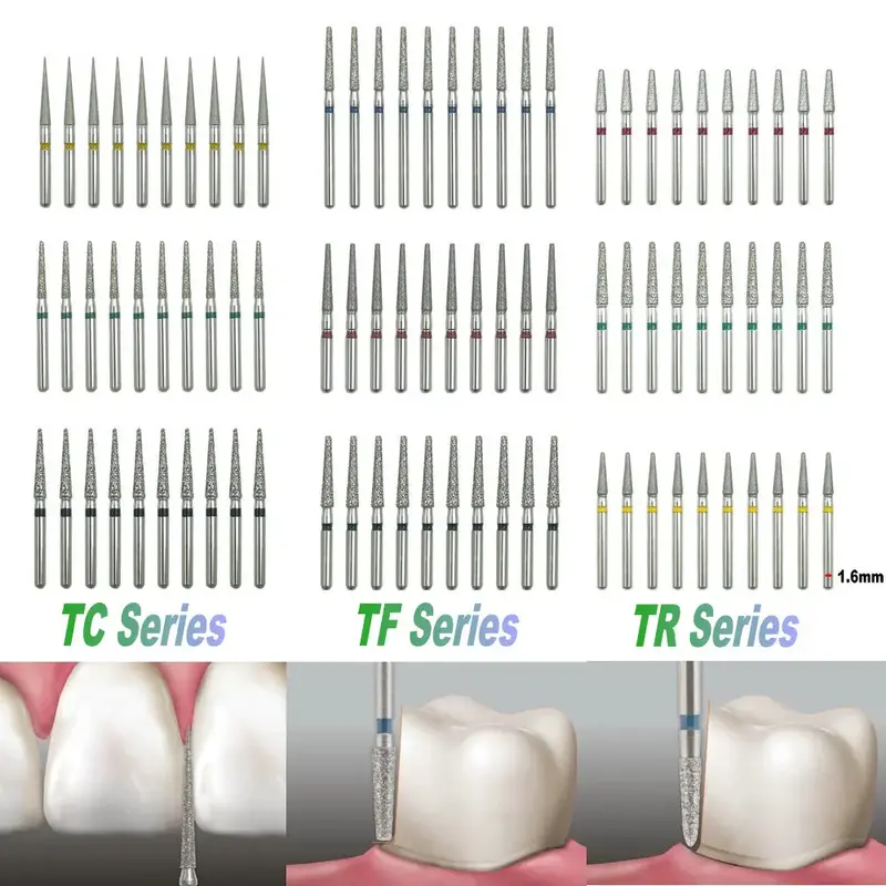 10pcs FG Dental Diamond Burs for High Speed Handpiece Dentistry Tooth Seperator Diamond Abrade Crown Cavity Preparation TC/TF/TR