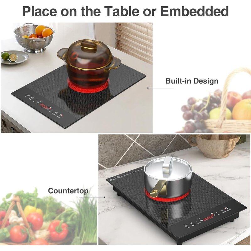 Cooktop LCD Touch Control,9 Power Levels, Kids Lock &Timer,Overheat Protection,2000W Portable Induction Cooktop
