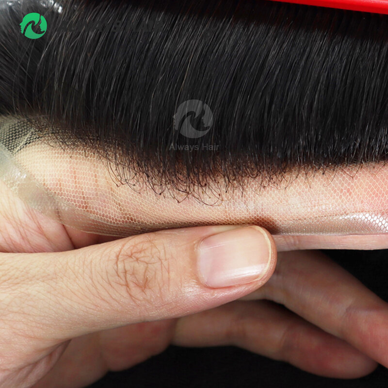 男性用レースと合成皮革のかつら,天然indinaの人間の髪の毛,ocagon-130%,密度