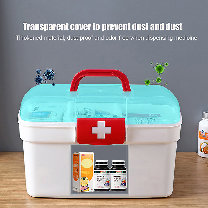 Scatola portaoggetti portatile per medicinali Kit per medicinali di grande capacità cassetta di pronto soccorso per la mano della famiglia scatola di emergenza da viaggio semplice