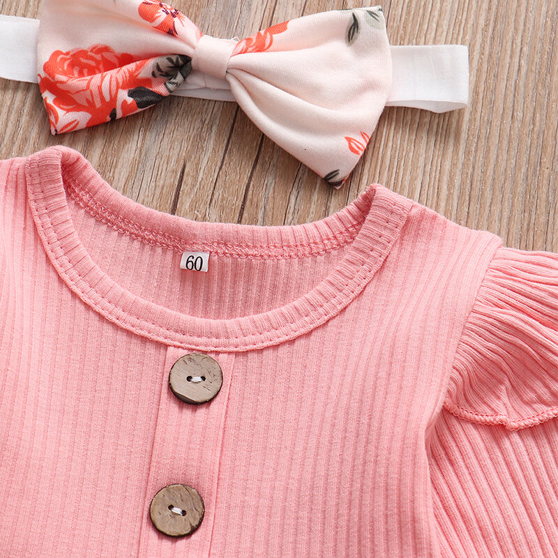 0-3 Monate Neugeborene Baby Kleidung Set süße rosa Farbe Langarm Tops Blumen hose Stirnband 3 Stück Baby Mädchen Kleidung Anzug