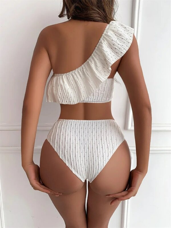 2-częściowa biała damski strój kąpielowy bielizna + biustonosz Bikini na jedno ramię letnie wakacje na plaży Sexy codzienne gorąca dziewczyna Streetwear